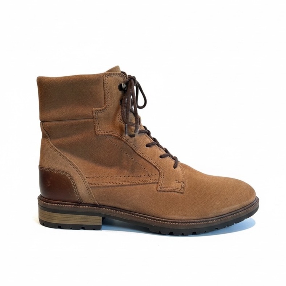 Bar III Whitaker Boots 11.5 Tan Suede Leather Side Zip Lug Sole Rugged Gorpcore